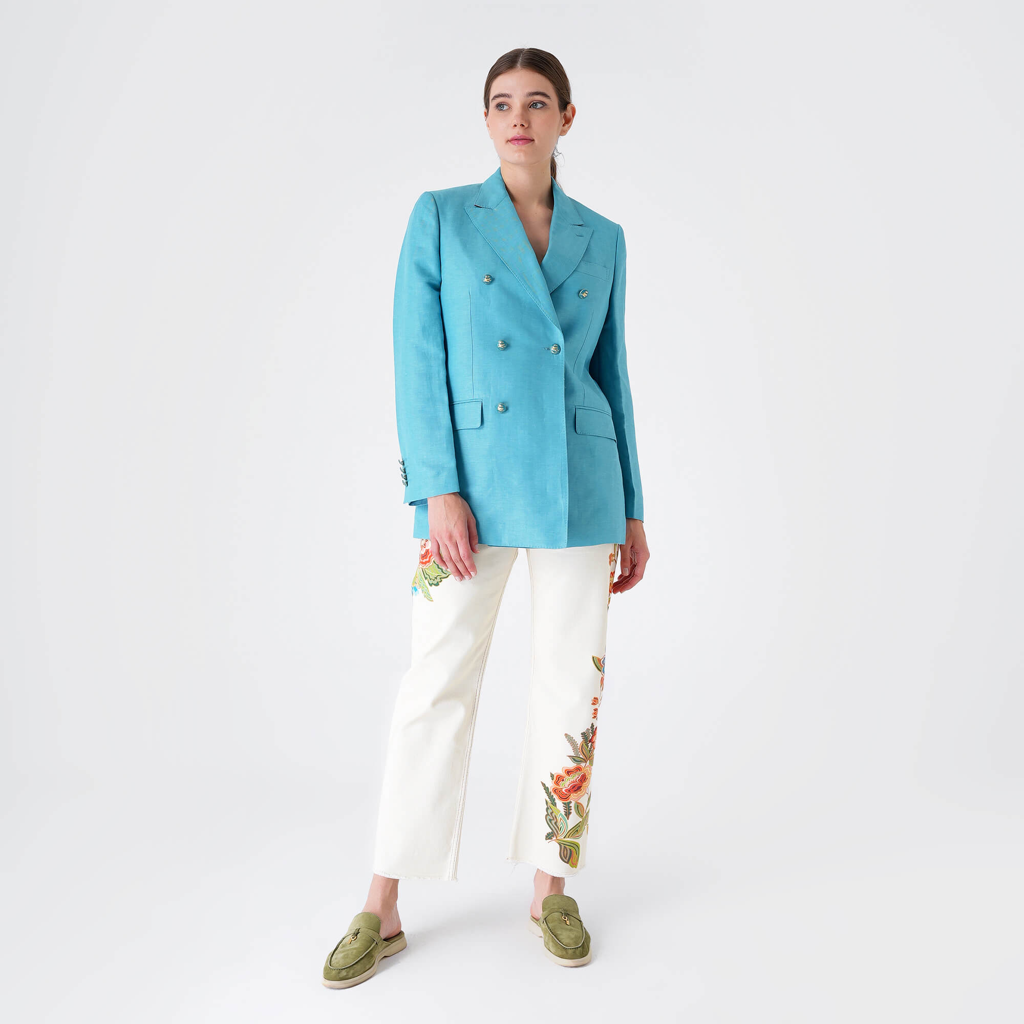 Etro - Turquoise Cotton Icon Button Blazer Jacket